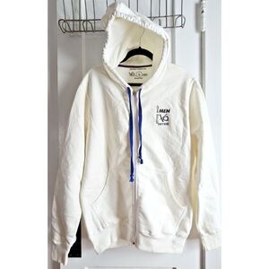 XO MEN strong wear Sz L ivory‎ hoodie full zip cotton blend